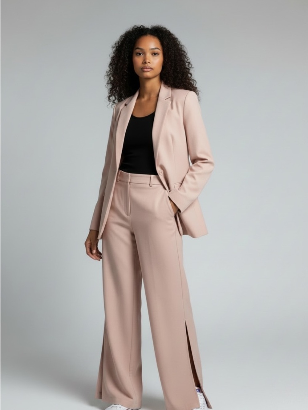 H&M Blush Pink Tailored Blazer with Wide-Leg Pants